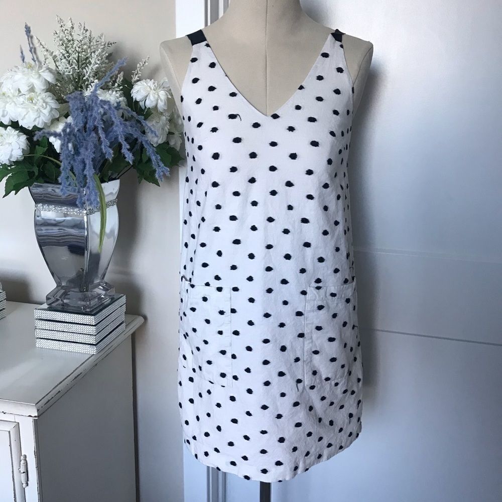 Loft Cotton Polkadot Mini V-Neck Shiftdress size 0‎